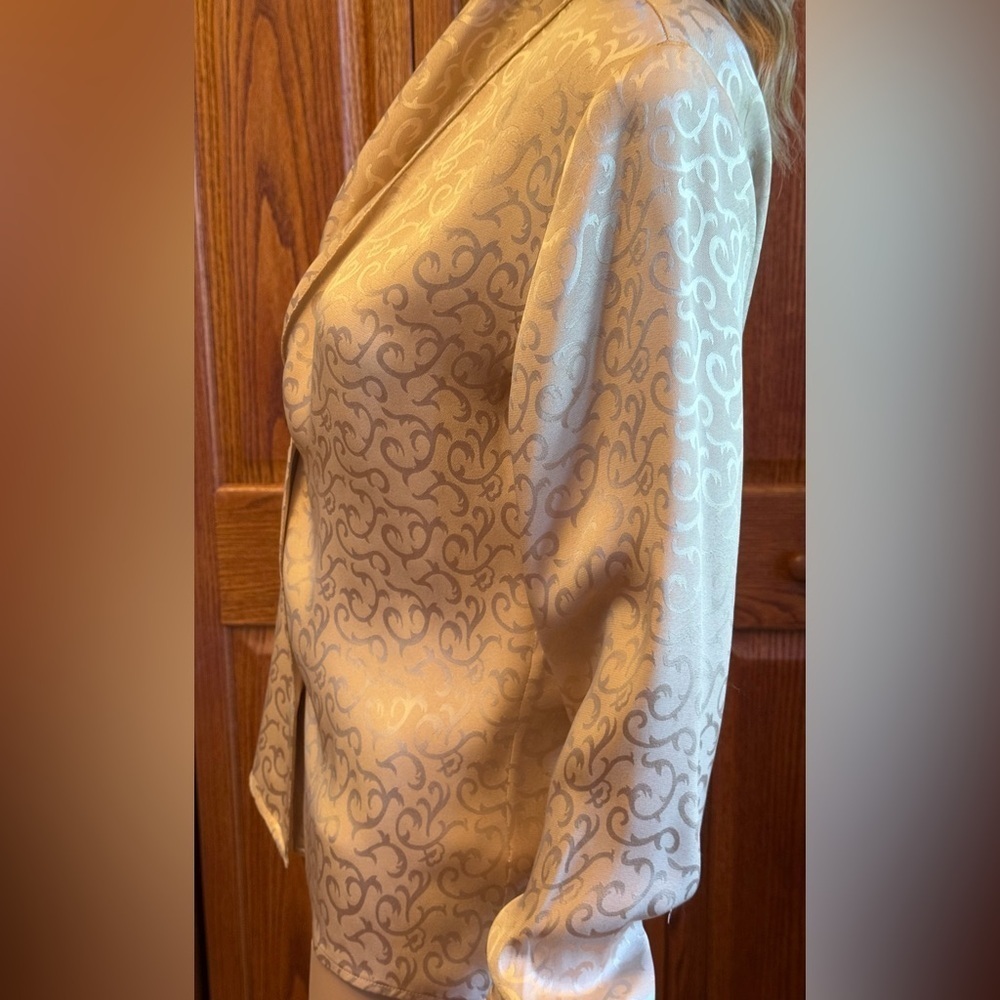 Vintage Christian Dior Beige Size 2 Jacquard Silk Blouse Authenticated - Picture 6 of 16